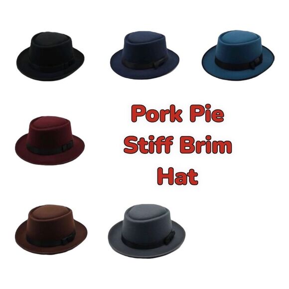 Gray Stiff Brim Pork Pie Crown Trilby Hat NEW - Picture 4 of 4